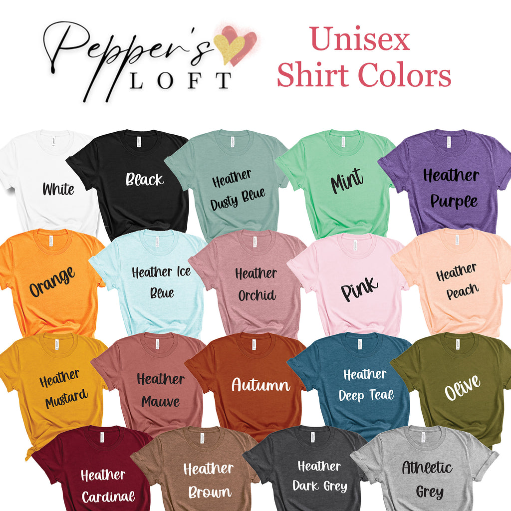 Pepper's Loft color chart unisex t-shirts